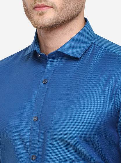 Royal Blue Dobby Slim Fit Formal Shirt | Metal