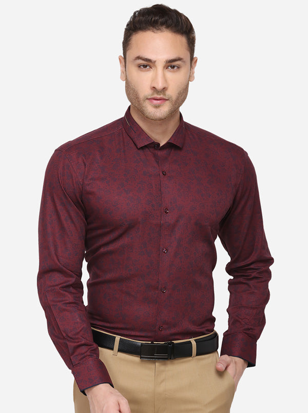 Navy Blue Printed Slim Fit Party Wear Shirt | JB Studio