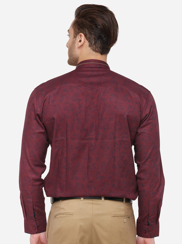Navy Blue Printed Slim Fit Party Wear Shirt | JB Studio