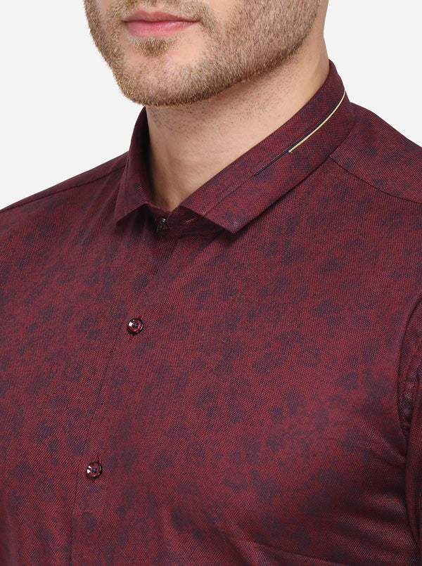 Navy Blue Printed Slim Fit Party Wear Shirt | JB Studio
