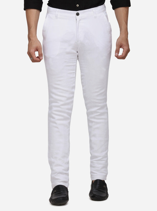 White Solid Venice Fit Casual Trouser | JadeBlue Sport