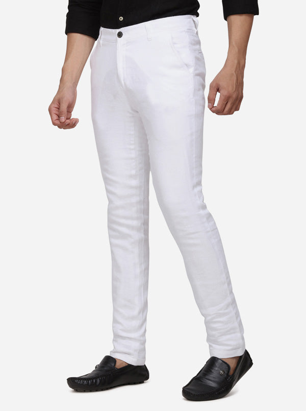 White Solid Venice Fit Casual Trouser | JadeBlue Sport