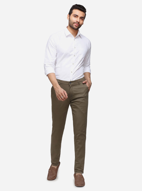 Olive Green Solid Super Slim Fit Casual Trouser | Greenfibre