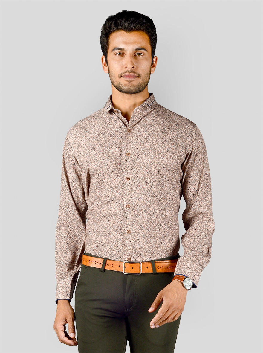 Brown Printed Slim Fit Party Wear Shirt | JB Studio