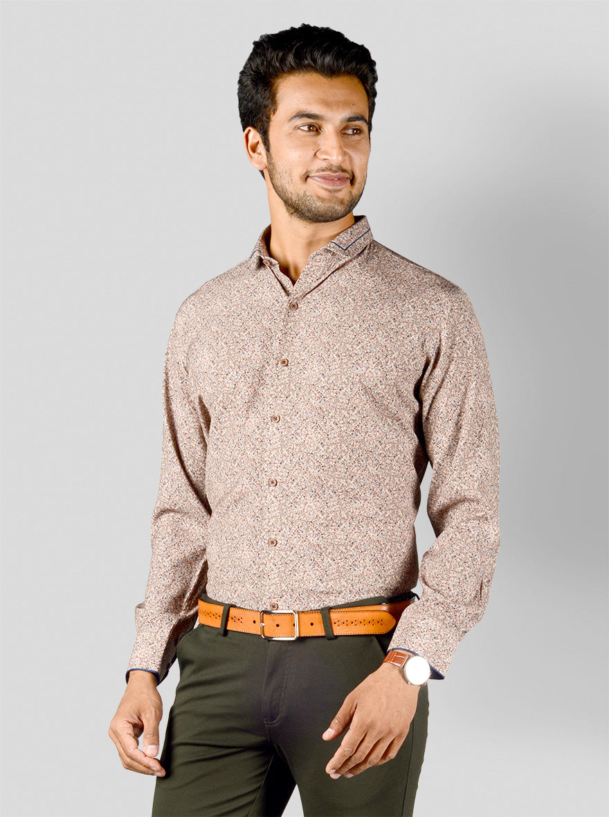 Brown Printed Slim Fit Party Wear Shirt | JB Studio