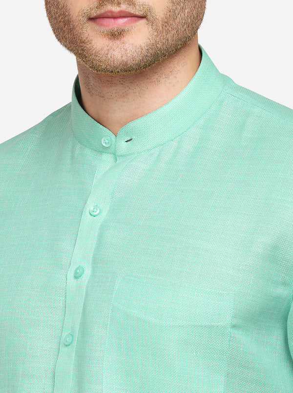 Light Green Self Textured Regular Fit Modi Kurta | JadeBlue