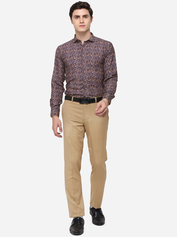 Navy Blue Printed Regular Fit Party Wear Shirt | JB Studio