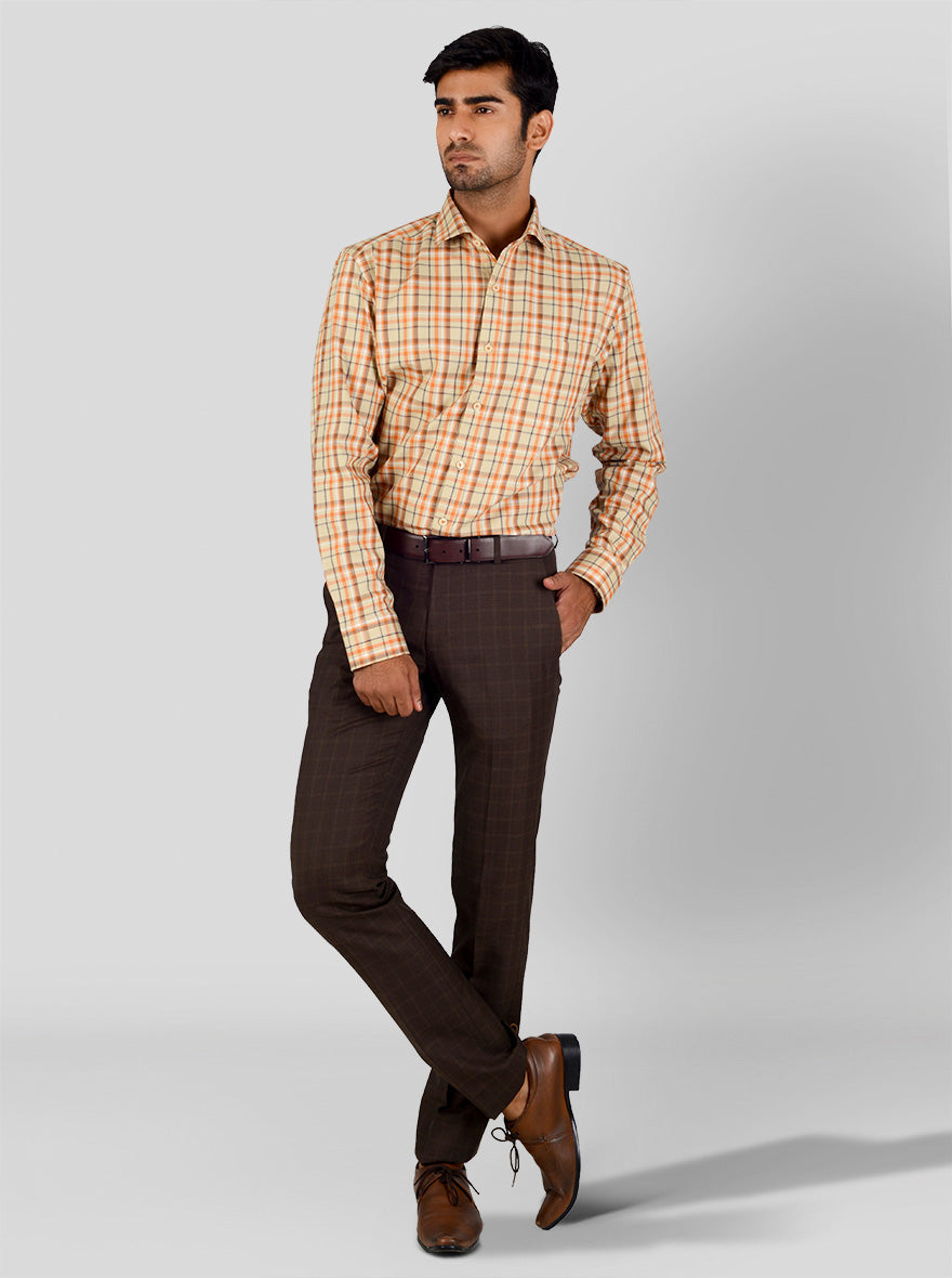 Beige & Orange Checked Slim Fit Formal Shirt | JadeBlue London Edition