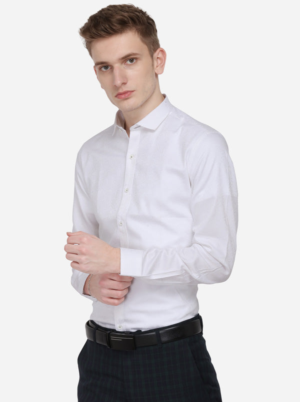 White Printed Slim Fit Party Wear Shirt | Wyre