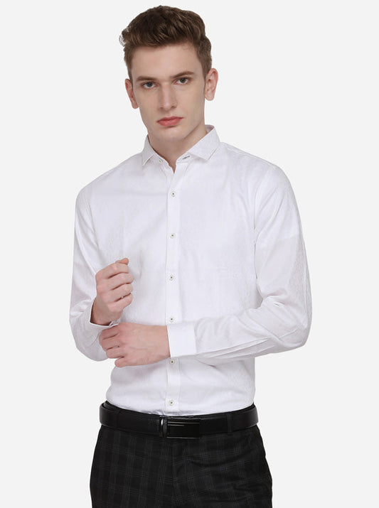 White Printed Slim Fit Party Wear Shirt | Wyre