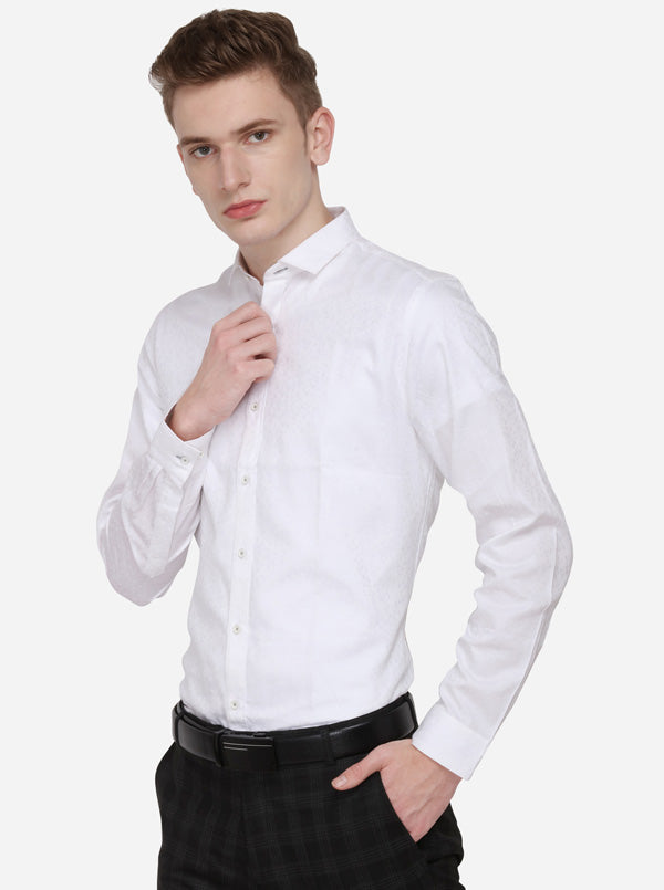 White Printed Slim Fit Party Wear Shirt | Wyre