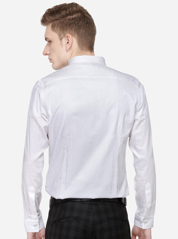 White Printed Slim Fit Party Wear Shirt | Wyre