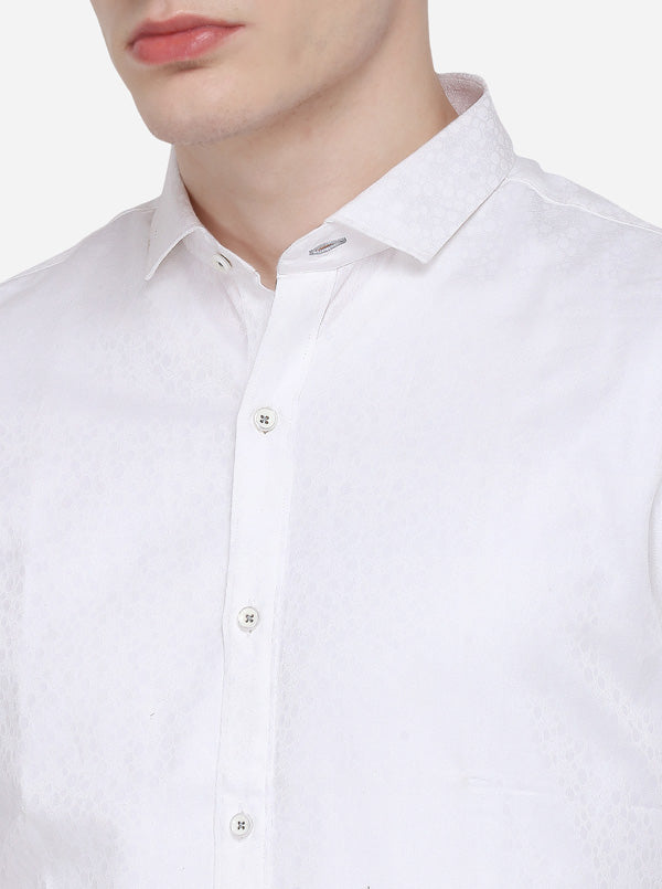 White Printed Slim Fit Party Wear Shirt | Wyre