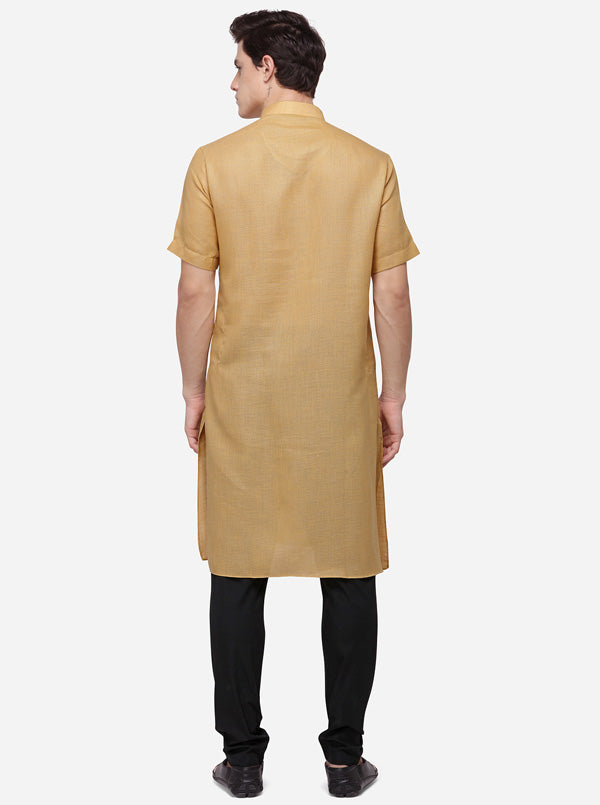 Khaki Self Textured Regular Fit Modi Kurta | JadeBlue
