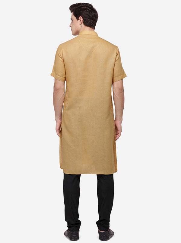 Khaki Self Textured Regular Fit Modi Kurta | JadeBlue