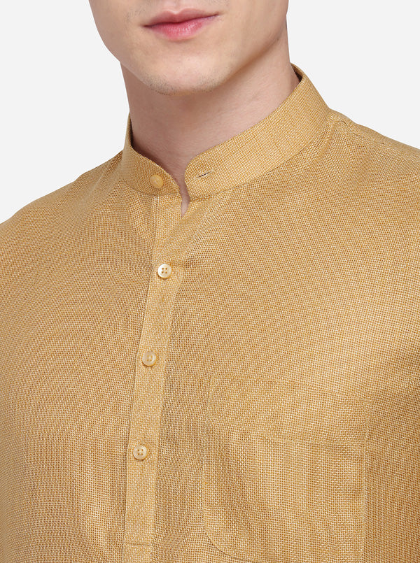 Khaki Self Textured Regular Fit Modi Kurta | JadeBlue