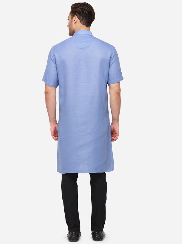 Blue Self Textured Regular Fit Modi Kurta | JadeBlue