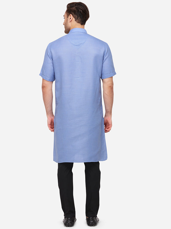 Blue Self Textured Regular Fit Modi Kurta | JadeBlue