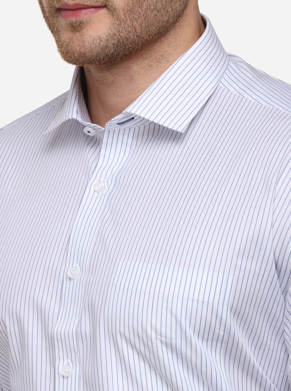 White & Blue Striped Smart Fit Formal Shirt | JadeBlue