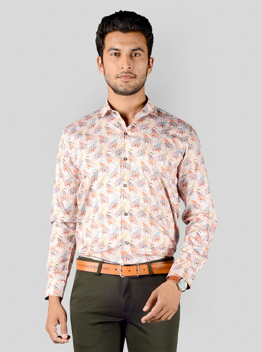 Peach Printed Slim Fit Party Wear Shirt | JB Studio