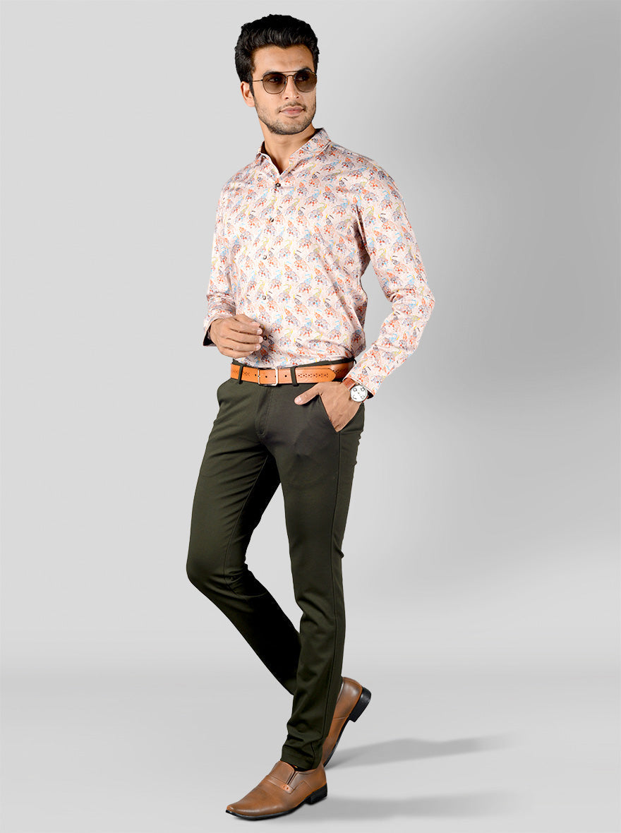 Peach Printed Slim Fit Party Wear Shirt | JB Studio