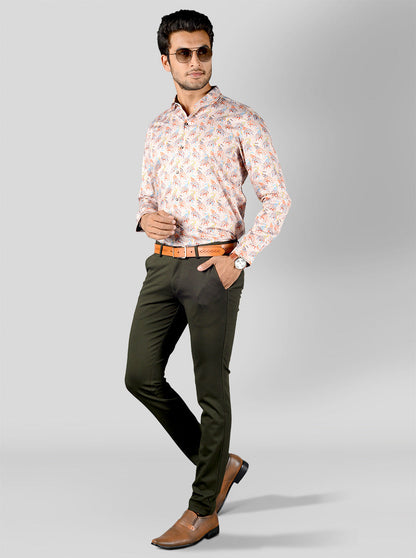 Peach Printed Slim Fit Party Wear Shirt | JB Studio
