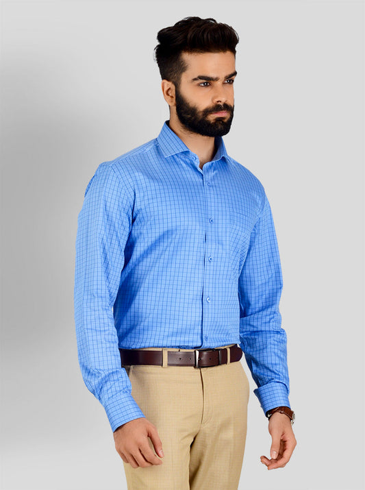 Bonnie Blue Checked Slim Fit Evening Wear Shirt | Metal