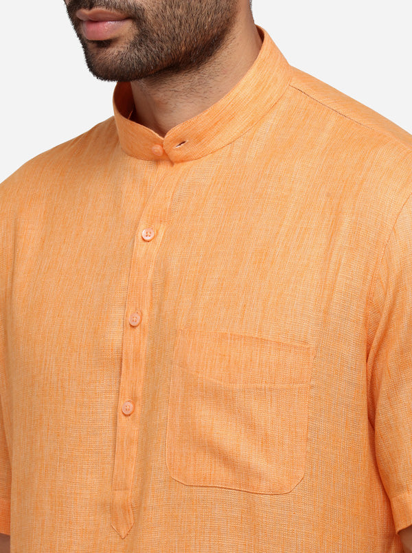 Light Orange Self Textured Regular Fit Modi Kurta | JadeBlue