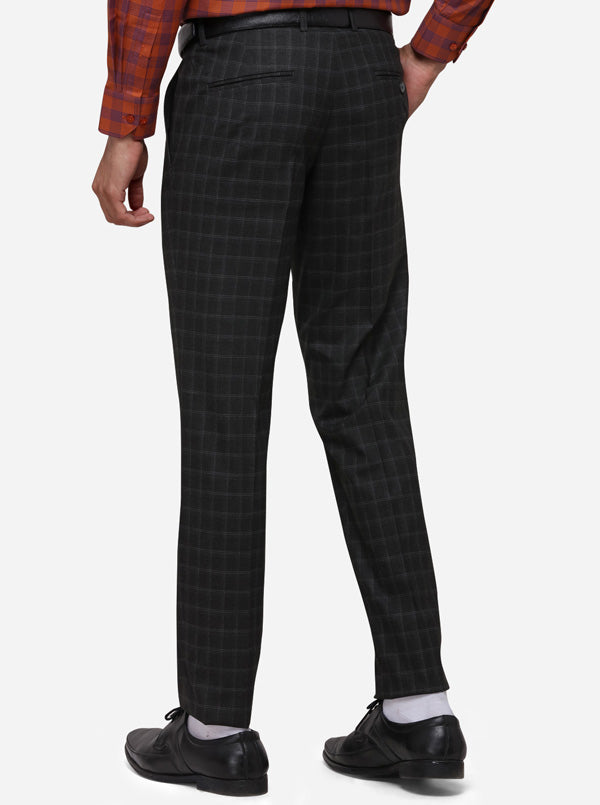 Black Super Slim Fit Checked Formal Trouser | Greenfibre