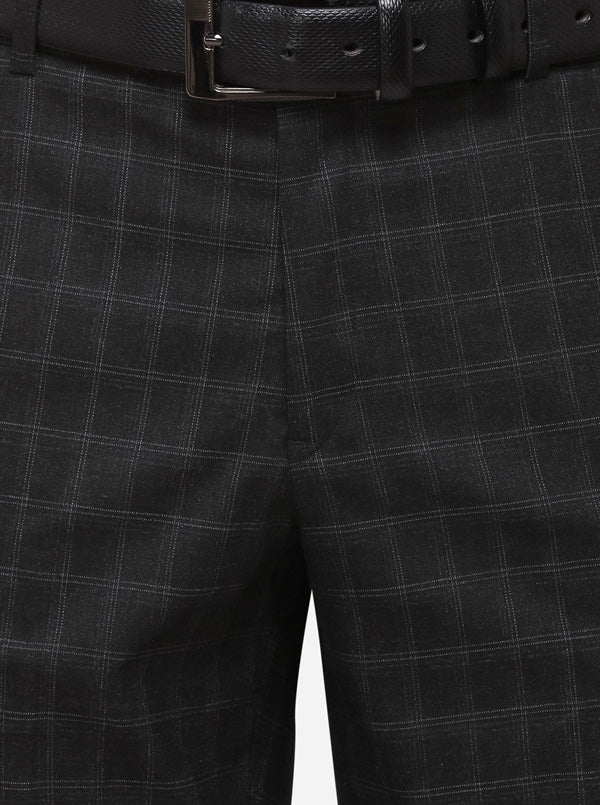 Black Super Slim Fit Checked Formal Trouser | Greenfibre