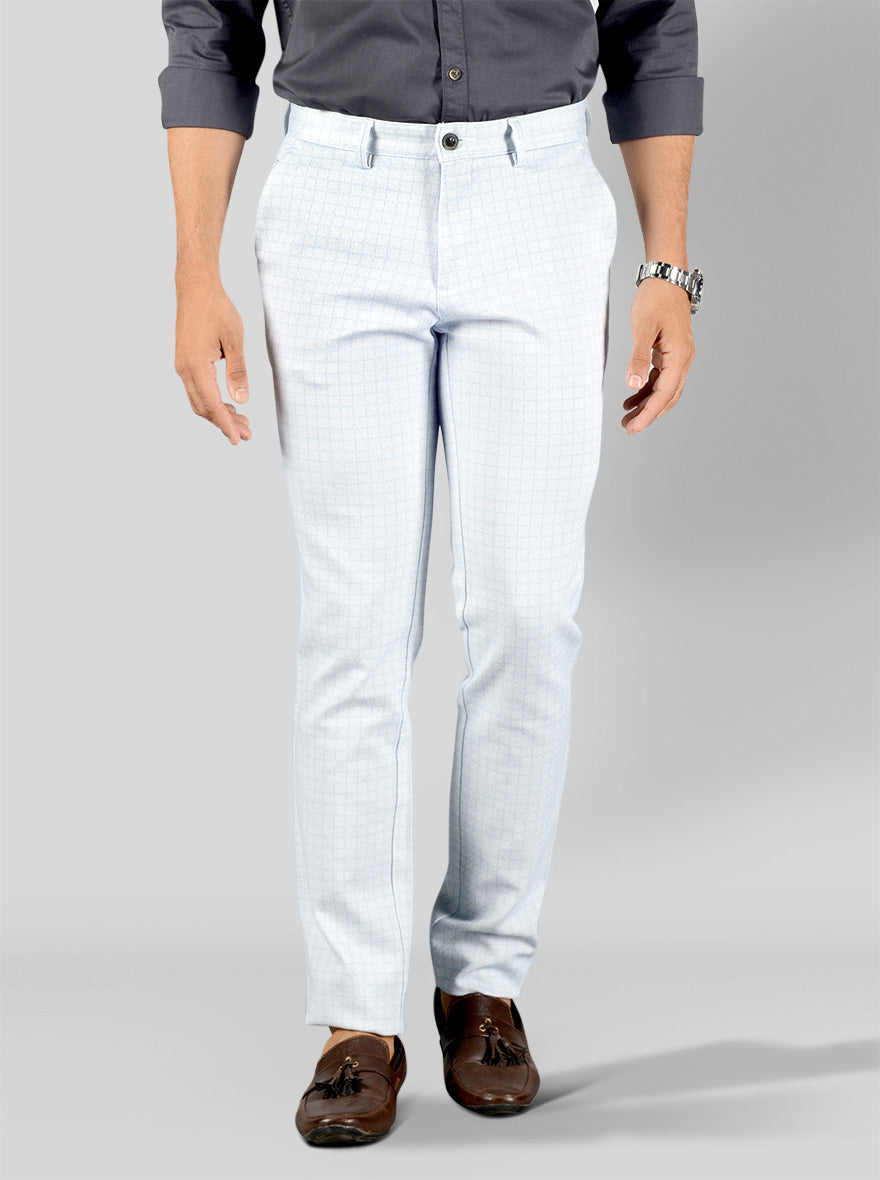 Sky Blue & White Checked Slim Fit Chinos | JB Sport