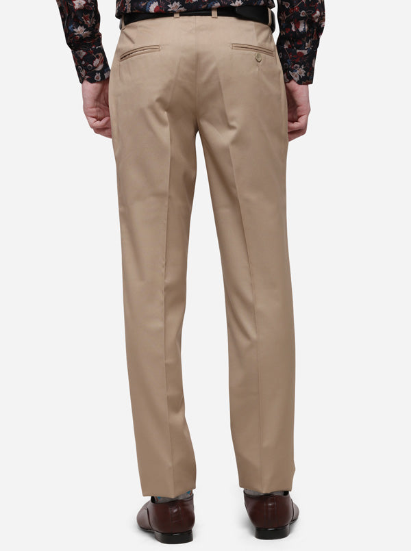 Beige Solid Classic Fit Formal Trouser | Greenfibre