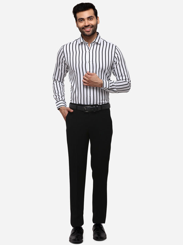 White & Black Striped Slim Fit Party Wear Shirt | Wyre