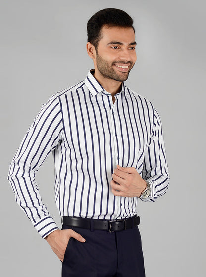 White & Blue Striped Slim Fit Party Wear shirt | Wyre