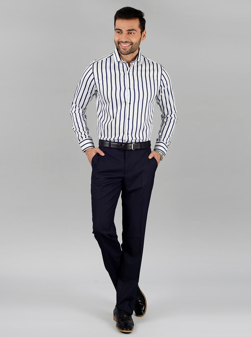 White & Blue Striped Slim Fit Party Wear shirt | Wyre