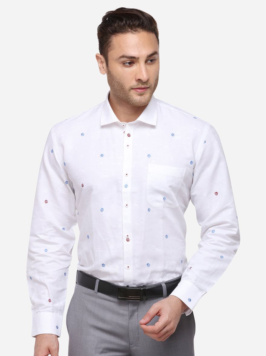 White Printed Regular Fit Formal Shirt | JadeBlue