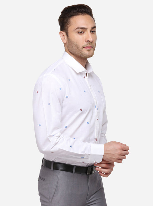 White Printed Regular Fit Formal Shirt | JadeBlue