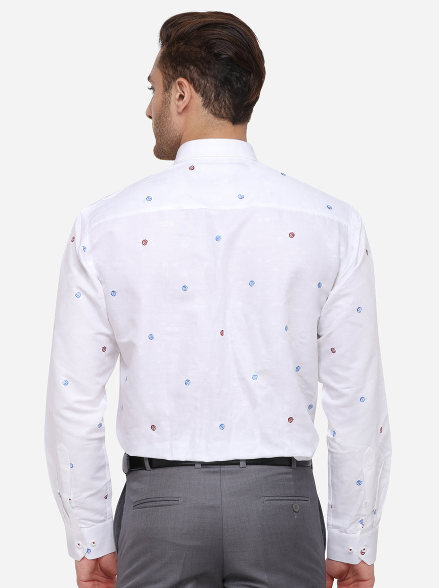 White Printed Regular Fit Formal Shirt | JadeBlue