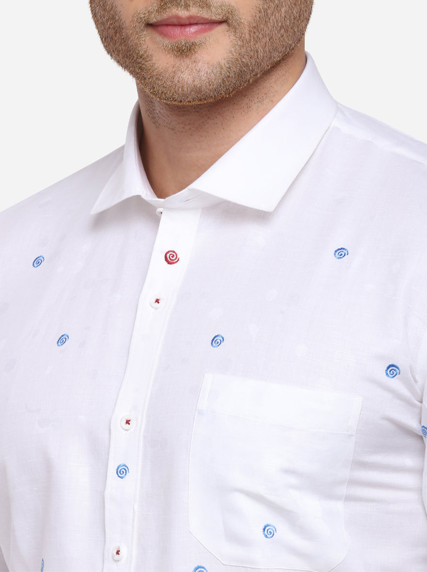 White Printed Regular Fit Formal Shirt | JadeBlue