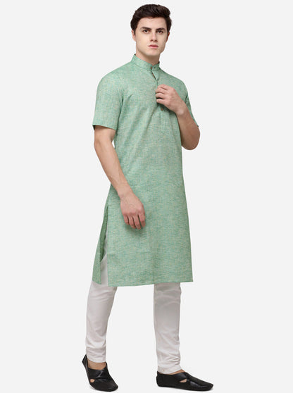 Light Green Self Textured Regular Fit Modi Kurta | JadeBlue