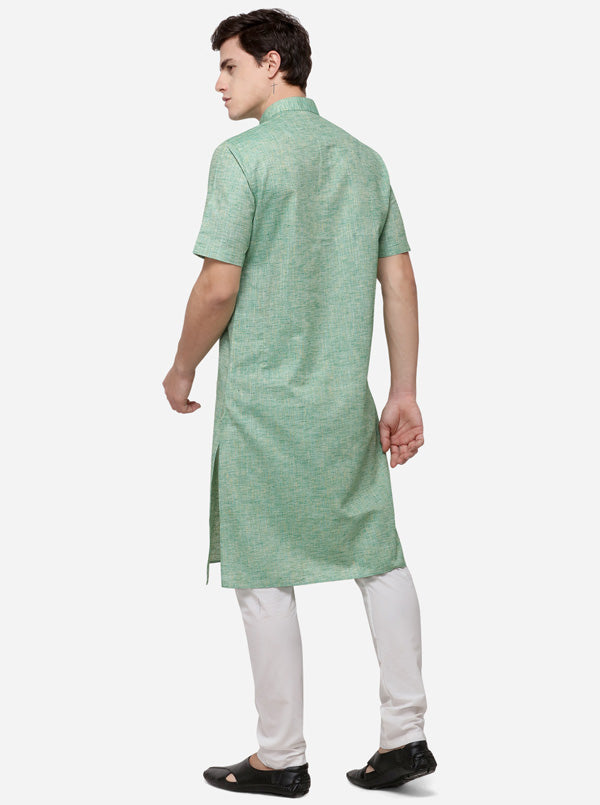 Light Green Self Textured Regular Fit Modi Kurta | JadeBlue