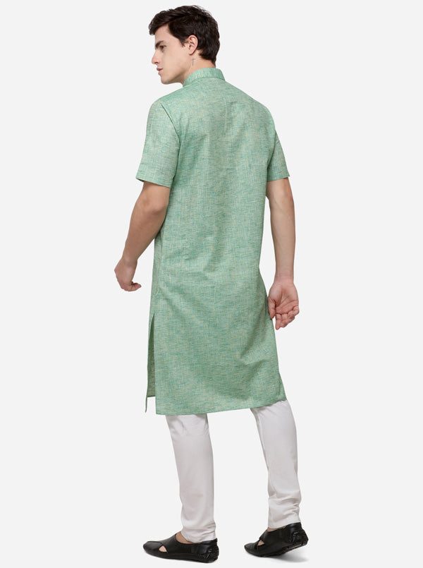 Light Green Self Textured Regular Fit Modi Kurta | JadeBlue