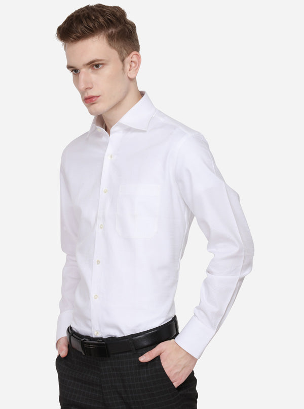 White Dobby Regular Fit Formal Shirt | JadeBlue