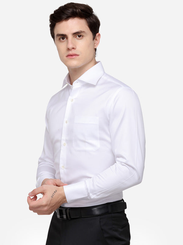 White Self Textured Regular Fit Formal Shirt | JadeBlue