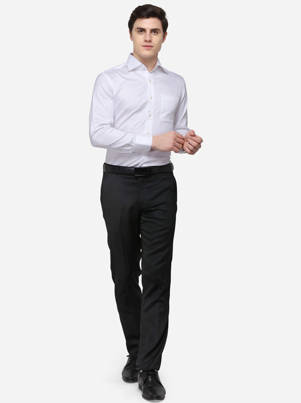 White Self Textured Regular Fit Formal Shirt | JadeBlue