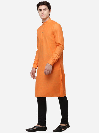 Orange Self Textured Regular Fit Modi Kurta | JadeBlue