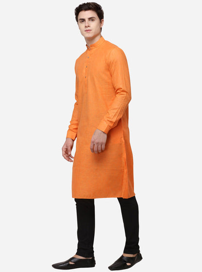 Orange Self Textured Regular Fit Modi Kurta | JadeBlue