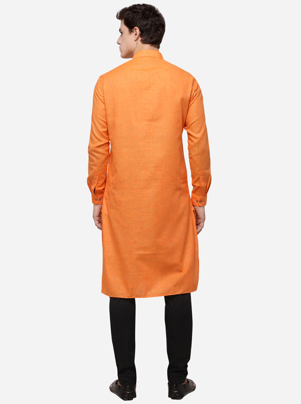 Orange Self Textured Regular Fit Modi Kurta | JadeBlue