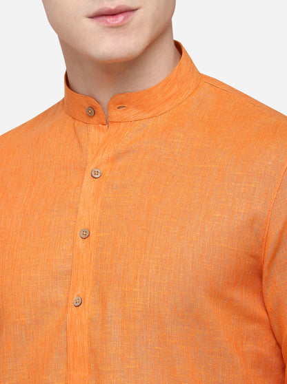 Orange Self Textured Regular Fit Modi Kurta | JadeBlue