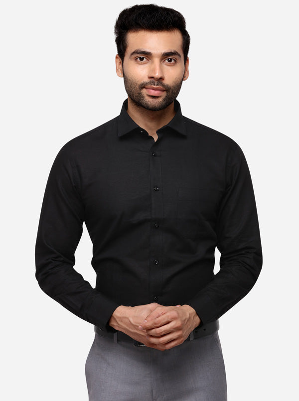 Black Solid Regular Fit Formal Shirt | Greenfibre